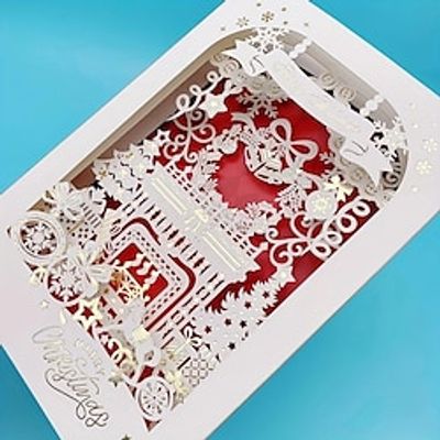1pc, Greeting Card Christmas Three-dimensional Ornament Greeting Card Laser Engraving Hot Stamping Process Four-layer Three-dimensional Exquisite Greeting Card Blessing Card With Envelope. miniinthebox