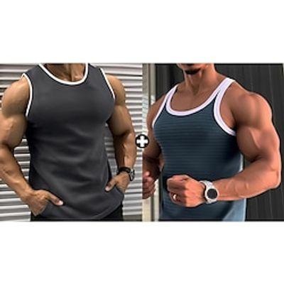 Men's As Picture Tank Top Sets Sleeveless Crew Neck Sport Going out Plain Basic Polyester Summer Lightinthebox