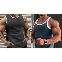 Men's As Picture Tank Top Sets Sleeveless Crew Neck Sport Going out Plain Basic Polyester Summer Lightinthebox - thumbnail