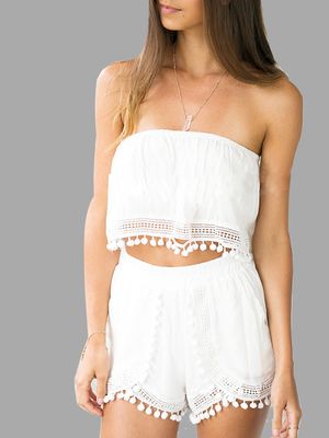 White Sheer Pom Pom Shorts Co-ord White Sheer Pom Pom Shorts Co-ord
