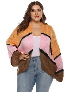 Plus Size Color Block Long Sleeves Cardigan