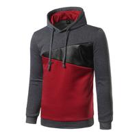 Mens Fall Winter Hip-Hop Stitching Color Patchwork Casual Sport Hooded Tops - thumbnail