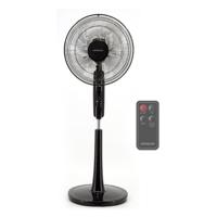 Hitachi 16inch Stand Fan With Remote, 3D Oscillation, 70° Head Swing, 3-Speed, Adjustable Height, 5-Leaf Blade, 8H Timer, Black, LF-A6RGBN