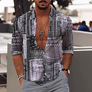 Men's Shirt Tribal Button-Down Print Long Sleeve Street Tops Casual Fashion Breathable Comfortable Gray  Fall  Winter Lightinthebox