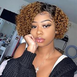 Short Curly Human Hair Wigs for Black Women 8 Inch Black Short Curly Wig Brazilian Human Hair Wig Deep Wave Side Part Pixie Cut Glueless Wigs Afro Kinky Bob Wig for Women Lightinthebox