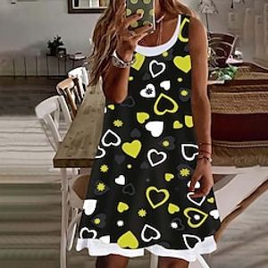 Women's Plus Size Casual Dress Heart Crew Neck Print Sleeveless Spring Summer Casual Short Mini Dress Daily Vacation Dress Lightinthebox