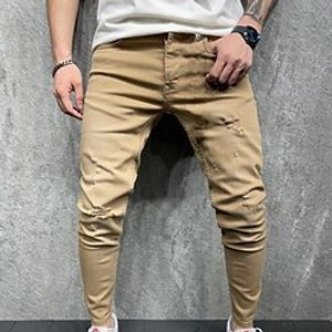 Men's Skinny Joggers Trousers Casual Pants Pocket Solid Color Comfort Breathable Casual Daily Cotton Blend Sports Fashion Khaki Beige Micro-elastic miniinthebox