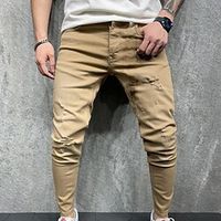 Men's Skinny Joggers Trousers Casual Pants Pocket Solid Color Comfort Breathable Casual Daily Cotton Blend Sports Fashion Khaki Beige Micro-elastic miniinthebox - thumbnail