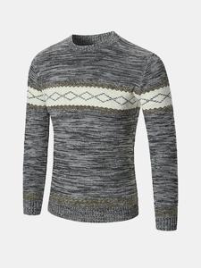 Mens Fall Winter Fashion Printed Knitted Round Neck Long Sleeve Casual Sweater