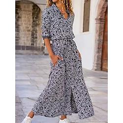 Women's Shirt Dress Floral Print Split Thigh Shirt Collar Long Dress Maxi Dress Bohemia Daily Vacation Long Sleeve Summer Lightinthebox