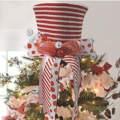Christmas Tree Topper Hat Xmas Party Dress Band Tree Top Hat with Ribbon Christmas Tree Decoration Event Dresses for Women Elegant miniinthebox