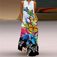 Women's Swing Dress Maxi long Dress Blue Yellow Green Rainbow White Black Sleeveless Floral Animal Summer V Neck Elegant Casual 2021 S M L XL XXL 3XL 4XL 5XL miniinthebox - thumbnail