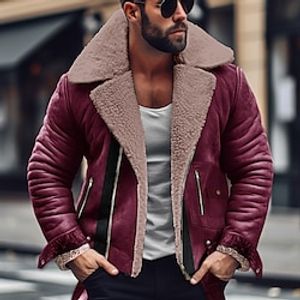 Men's Winter Jacket Fleece Jacket Sherpa Jacket Outdoor Daily Wear Warm Pocket Fall Winter Plain Fashion Streetwear Lapel Black Wine Khaki Jacket Lightinthebox