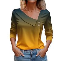 Women's Shirt Blouse Color Gradient Daily Button Print Yellow Long Sleeve Casual V Neck Spring Summer Lightinthebox