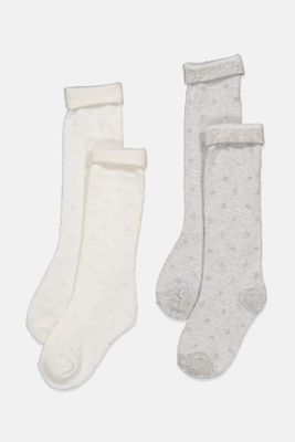 Toddlers Girls 2-Pair Knee High Socks White/Gray Toddlers Girls 2-Pair Knee High Socks White/Gray