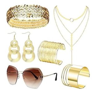 70s Elegant Hairband Metal Ring Earrings Iron Wire Bracelet Glasses 6-piece Jewelry Set disco Lightinthebox