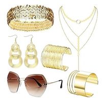 70s Elegant Hairband Metal Ring Earrings Iron Wire Bracelet Glasses 6-piece Jewelry Set disco Lightinthebox - thumbnail