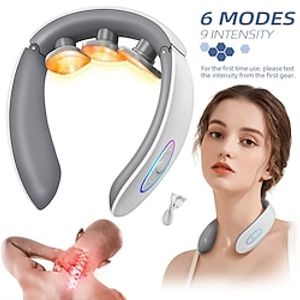 Neck Massager with Heat for Neck Pain Fatigue Relief FSA or HSA Eligible,Electric Pulse Deep Tissue Neck Massager 6 Modes 9 Intensities Cordless Massager Gifts for Women Men Lightinthebox