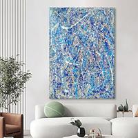 Handpainted Jackson Pollock Abstract Illustration Painting Blue White Lines Canvas Painting For Living Room Wall (No Frame) Lightinthebox