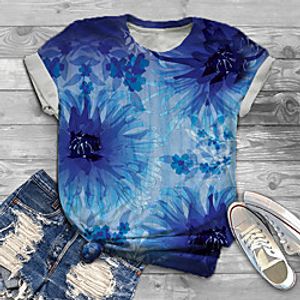 Women's Plus Size Tops T shirt Floral Color Gradient Graphic Print Short Sleeve Crewneck Basic Summer Blue Green Big Size XL XXL 3XL 4XL 5XL Lightinthebox