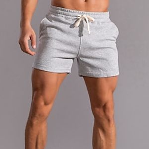 Men's Gym Shorts Going out Weekend Breathable Pocket Drawstring Elastic Waist Plain Short Gymnatics Casual Activewear Lake blue Black Lightinthebox