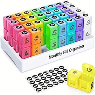 1pc 30 Day Pill Organizer Monthly, Portable One Month Pill Box Cases With 32 Twice A Day AM PM Compartments For Vitamins, Fish Oil, Supplements  Medications Lightinthebox