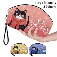 Women's Makeup Bag Pen Bag Wristlet Cosmetic Bag PU Leather Daily Holiday Travel Print Large Capacity Lightweight Durable Cat Yellow Pink Blue Lightinthebox - thumbnail