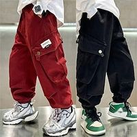 Kids Boys Pants Trousers Side Stripe Solid Color Soft Comfort Pants School Cool Adorable Black Wine Lightinthebox - thumbnail
