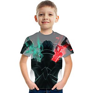Kids Boys' T shirt Tee Short Sleeve Graphic Children Tops Active Black 3-12 Years Lightinthebox