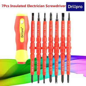 Drillpro 7 Pcs Insulated Electrician Screwdriver Set Cr-V Steel With Plastic Blade Cover