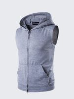 Mens Fashion Hooded Sleeveless Zipper Vest Big Pocket Sports Cotton Tank Tops