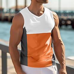 Men's Tank Top Vest Undershirt Sleeveless Shirt Color Block V Neck Street Casual Sleeveless Clothing Apparel Fashion Classic Comfortable Big and Tall Lightinthebox