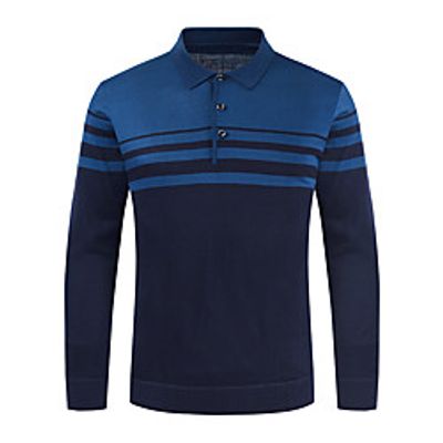 Men's Golf Shirt Striped Button-Down Long Sleeve Street Tops Business Sportswear Casual Comfortable Blue Gray Red Lightinthebox