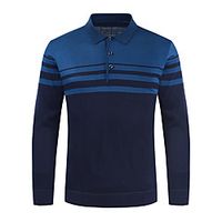 Men's Golf Shirt Striped Button-Down Long Sleeve Street Tops Business Sportswear Casual Comfortable Blue Gray Red Lightinthebox - thumbnail