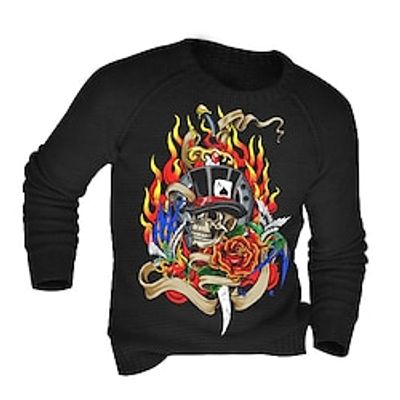 Rose Skeleton Gothic Men's Print Knitting Pullover Sweater Jumper Knitwear Outdoor Daily Vacation Long Sleeve Crewneck Sweaters Black Blue Fall Winter S M L Sweaters Lightinthebox