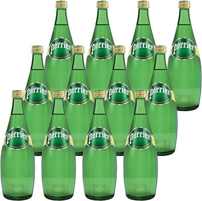 Perrier Sparkling Mineral Glass Bottle Water, 12 X 750 Ml