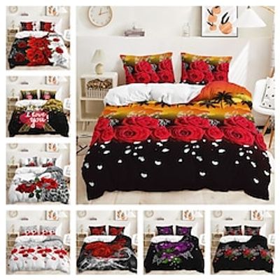 Rose Love Quilt Cover Two-piece Set Valentine's Day Wedding Three-piece Set Includes A Quilt Cover 1 or 2 Pillowcases Bedding Set Lightinthebox