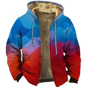 Men's Full Zip Hoodie Jacket Red Blue Hooded Color Block Graphic Prints Zipper Print Sports  Outdoor Daily Sports 3D Print Fleece Streetwear Designer Casual Winter Clothing Apparel Hoodies miniinthebox