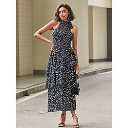 Women's A Line Dress Polka Dot Layered Halter Neck Maxi Dress Elegant Party Date Sleeveless Summer Lightinthebox