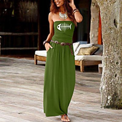Women's Sheath Dress Maxi long Dress Black Purple Red Wine Army Green Dusty Rose Green Royal Blue Dark Gray Navy Blue Sleeveless Print Summer Strapless Formal 2021 S M L XL XXL miniinthebox