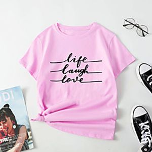 Women's T shirt Letter Print Round Neck Tops Cotton Basic Basic Top White Blue Red Lightinthebox