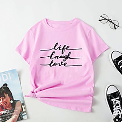 Women's T shirt Letter Print Round Neck Tops Cotton Basic Basic Top White Blue Red Lightinthebox