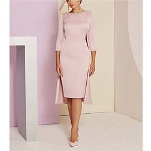 Two Piece Sheath  Column Mother of the Bride Dress Formal Wedding Guest Elegant Jewel Neck Knee Length Sequined Italy Satin 34 Length Sleeve with Crystals Beading 2023 Lightinthebox