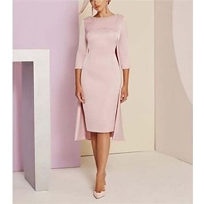 Two Piece Sheath  Column Mother of the Bride Dress Formal Wedding Guest Elegant Jewel Neck Knee Length Sequined Italy Satin 34 Length Sleeve with Crystals Beading 2023 Lightinthebox