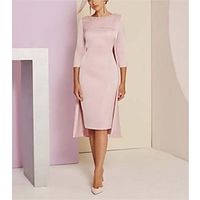 Two Piece Sheath  Column Mother of the Bride Dress Formal Wedding Guest Elegant Jewel Neck Knee Length Sequined Italy Satin 34 Length Sleeve with Crystals Beading 2023 Lightinthebox - thumbnail
