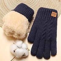 Thickened Double-layer Knitted Gloves Wholesale Plus Velvet Coldproof Warm Gloves Solid Color Touch Screen Gloves Short Elastic Gloves For Winter Lightinthebox - thumbnail