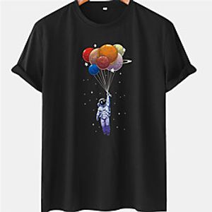 Men's Unisex Tee T shirt Hot Stamping Graphic Prints Balloon Astronaut Plus Size Short Sleeve Casual Tops 100% Cotton Basic Designer Big and Tall Black Blue Yellow Lightinthebox