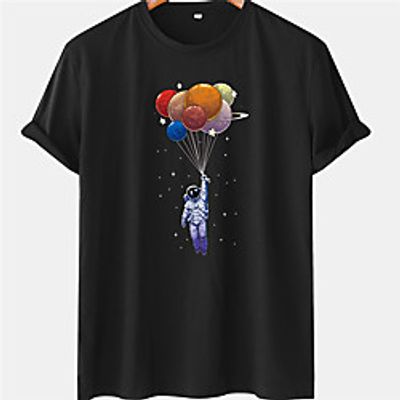 Men's Unisex Tee T shirt Hot Stamping Graphic Prints Balloon Astronaut Plus Size Short Sleeve Casual Tops 100% Cotton Basic Designer Big and Tall Black Blue Yellow Lightinthebox