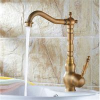 Single Handle Kitchen Sink Faucet Swivel Spout Mixer Tap Antique Brass Finish