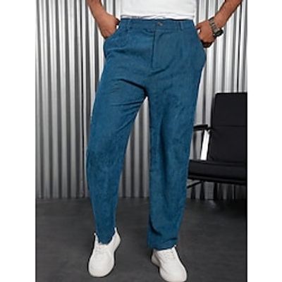 Men's Dress Pants Corduroy Pants Trousers Suit Pants Pocket Plain Comfort Breathable Outdoor Daily Going out Fashion Casual Blue miniinthebox